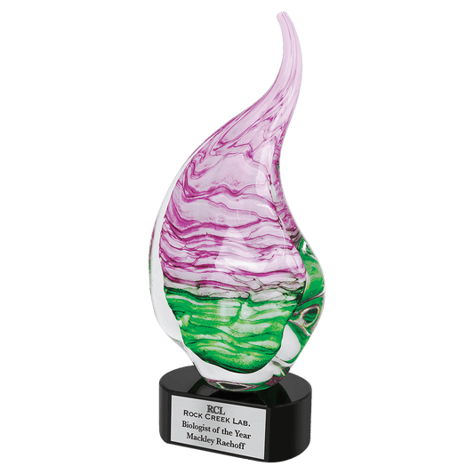 15 1/2" Pink/Green Art Glass