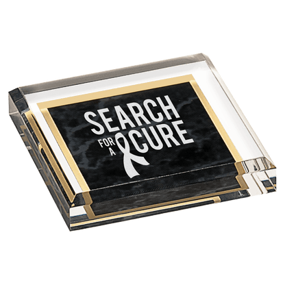 Black 3 3/4" x 3 3/4" Marbleized Acrylic Paperweight