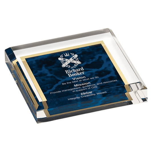 3 3/4" x 3 3/4" Blue Marbleized Paperweight Acrylic