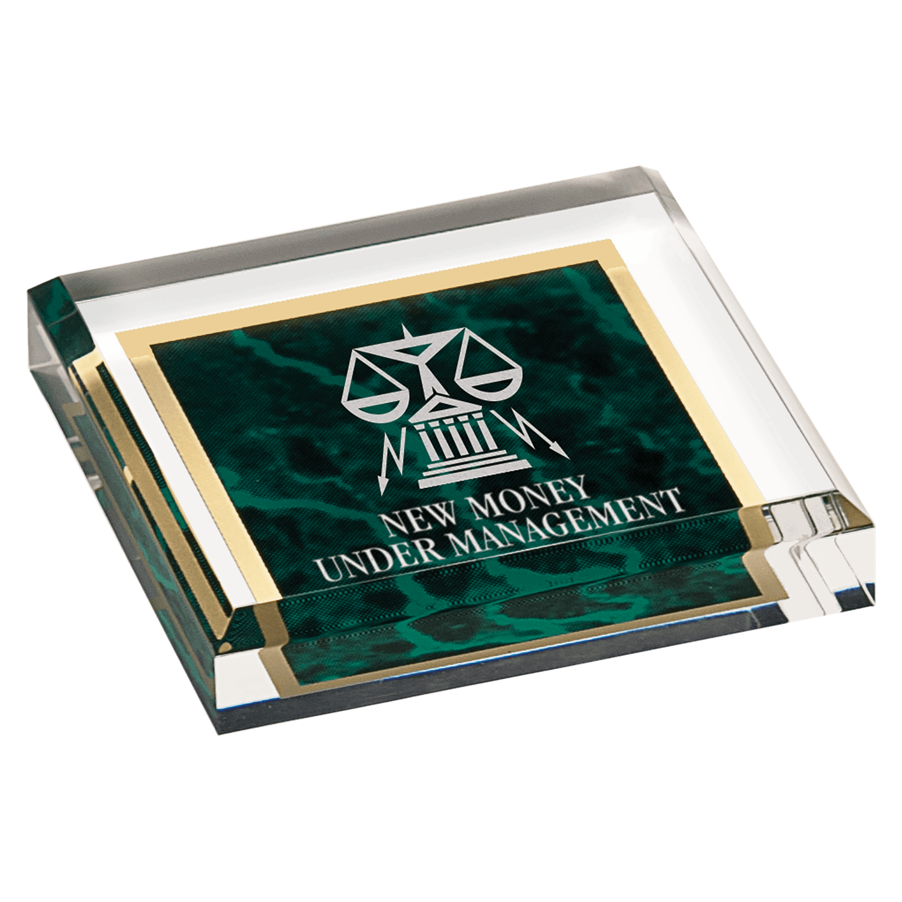 Green 3 3/4" x 3 3/4" Marbleized Acrylic Paperweight