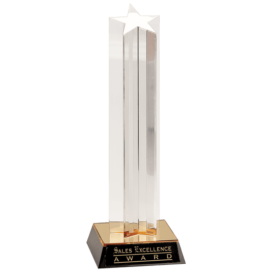 11" Clear Single Star Column Acrylic with Gold/Black Base