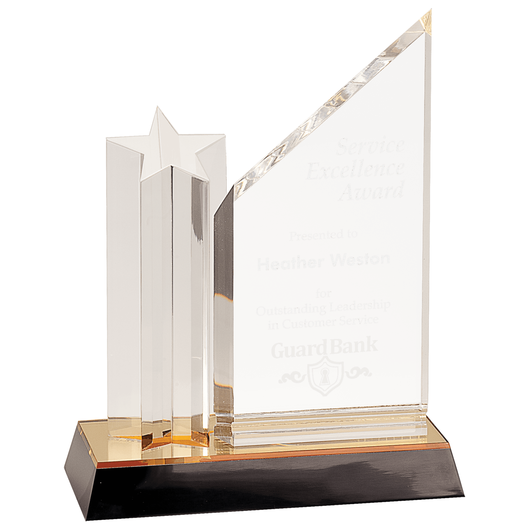 9" Clear Star Column Acrylic with Clear Plaque and Gold/Black Base