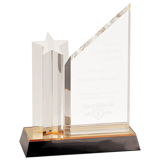 9" Clear Star Column Acrylic with Clear Plaque and Gold/Black Base