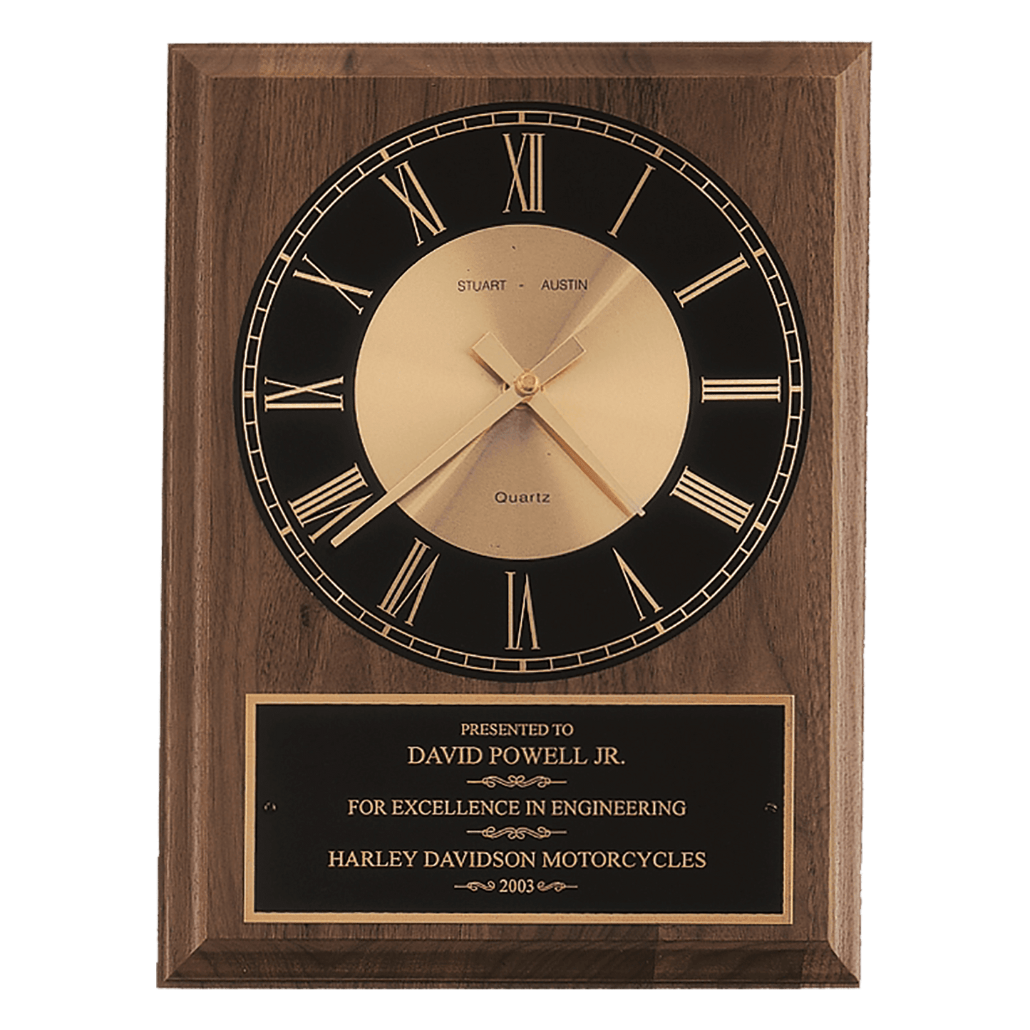 Walnut Round Face Quartz Clock with Black 9" x 12" American Plate