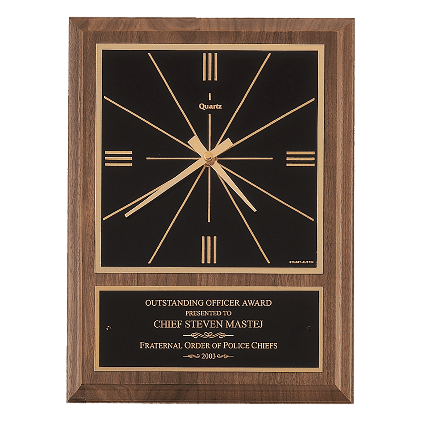 Walnut Square Face Quartz Clock with Black 9" x 12" American Plate