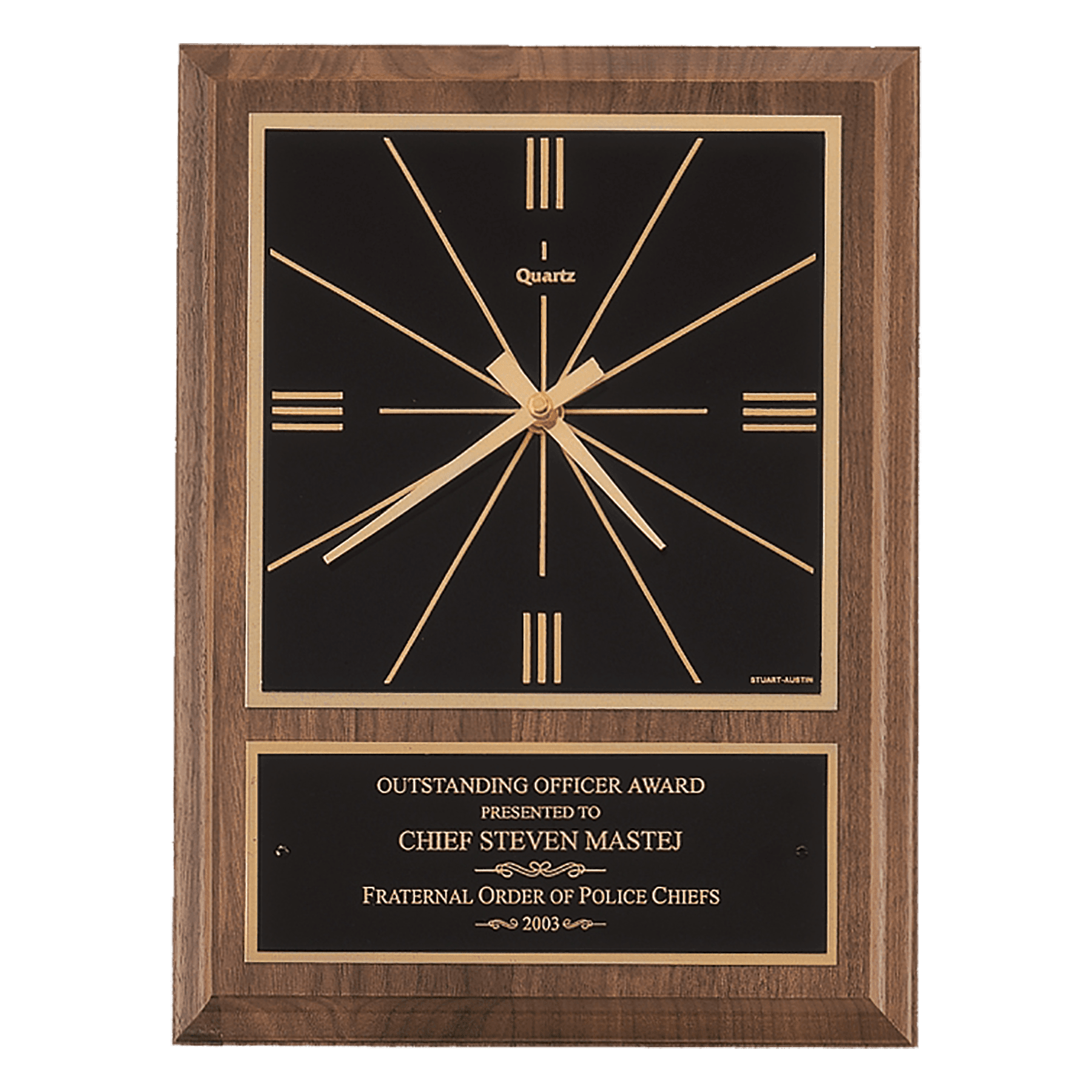 Walnut Square Face Quartz Clock with Black 9" x 12" American Plate