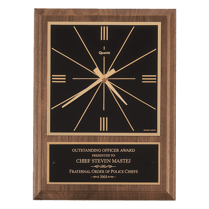 Walnut Square Face Quartz Clock with Black 9" x 12" American Plate