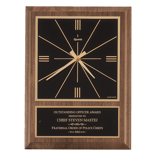 Walnut Square Face Quartz Clock with Black 9" x 12" American Plate