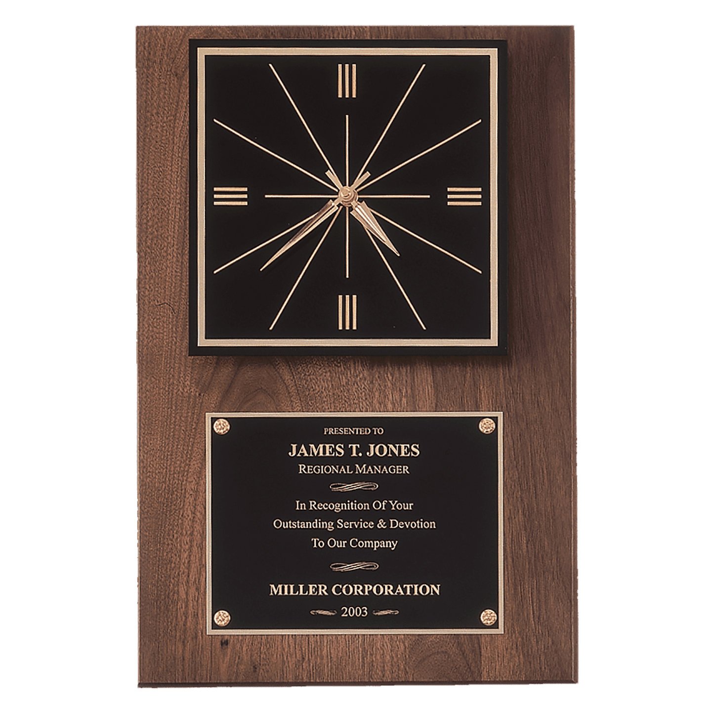 12" x 18" American Walnut Quartz Clock with Black Plate/Hangs Vertical or Horizontal