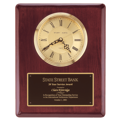 Rosewood Piano Finish Clock, Waterfall Bezel with Glass Lens,Gold 10 1/2" x 13" Dial, Plate