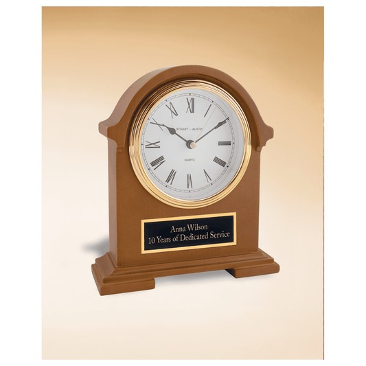 7 1/2" x 8 1/2" Napolean Clock,Traditional Style, Deep Hand Rubbed Mahogany Finish with Black Plate