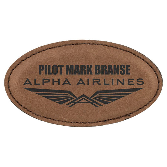 Dark Brown 3 1/4" x 1 3/4" Laserable Leatherette Oval Badge Blank with Magnet