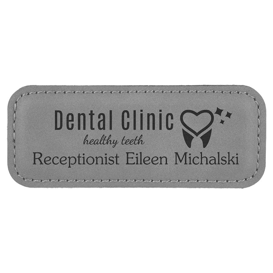 Gray 3 1/4" x 1 1/4" Laserable Leatherette Badge Blank with Magnet