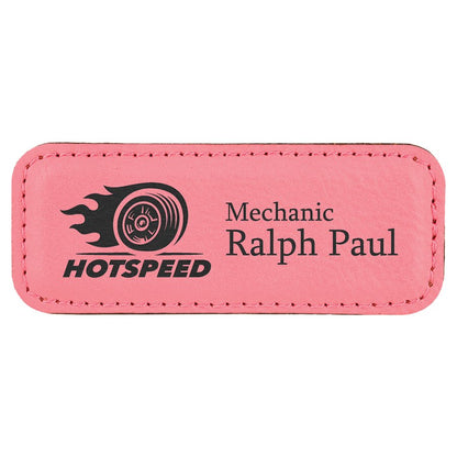 Pink 3 1/4" x 1 1/4" Laserable Leatherette Badge Blank with Magnet