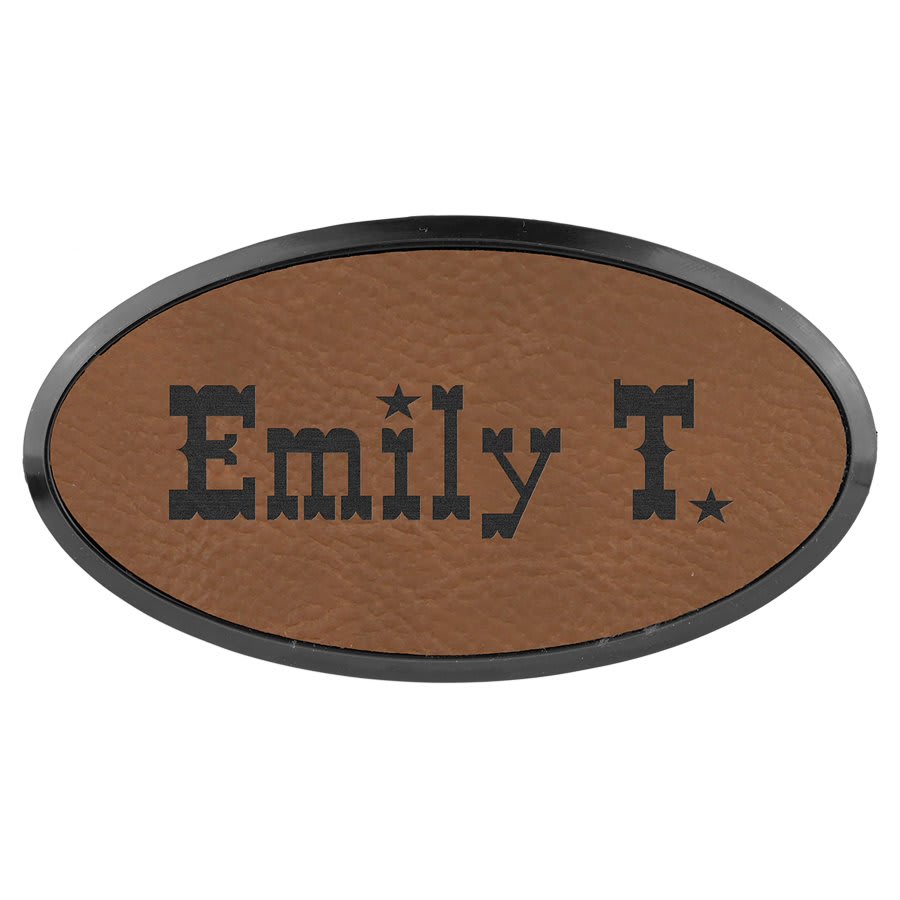 Dark Brown 3" x 1 1/2" Laserable Leatherette Oval Badge & Frame