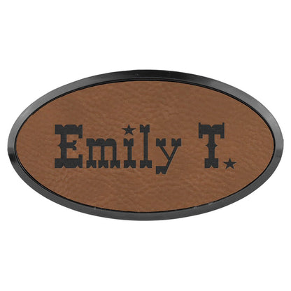 Dark Brown 3" x 1 1/2" Laserable Leatherette Oval Badge & Frame