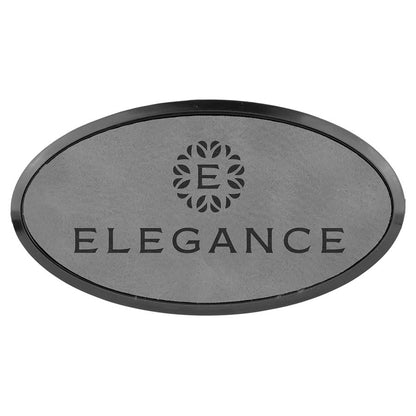 Gray 3" x 1 1/2" Laserable Leatherette Oval Badge & Frame