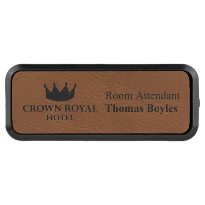 Dark Brown 3" x 1" Laserable Leatherette Round Corner Badge & Frame