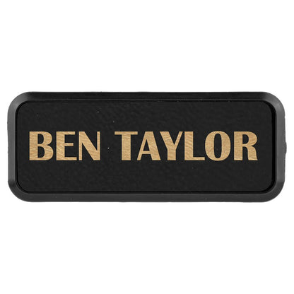 Black/Gold 3" x 1" Laserable Leatherette Round Corner Badge & Frame