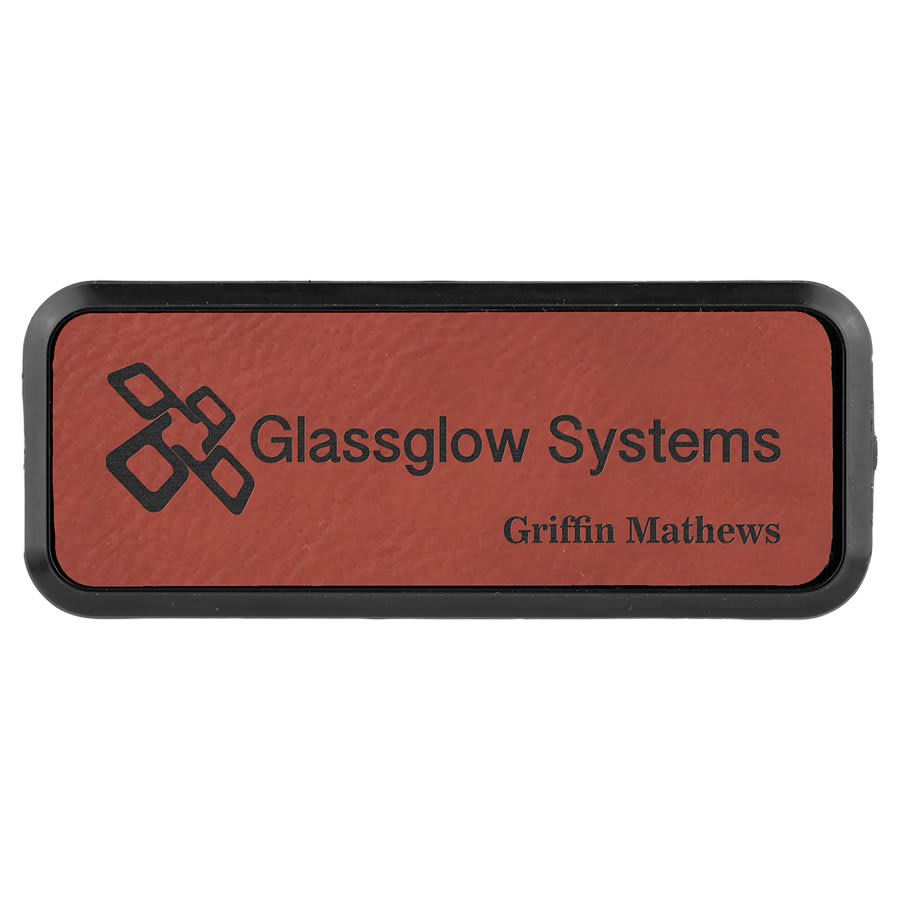 3" x 1" Rose Laserable Leatherette Round Corner Badge & Frame