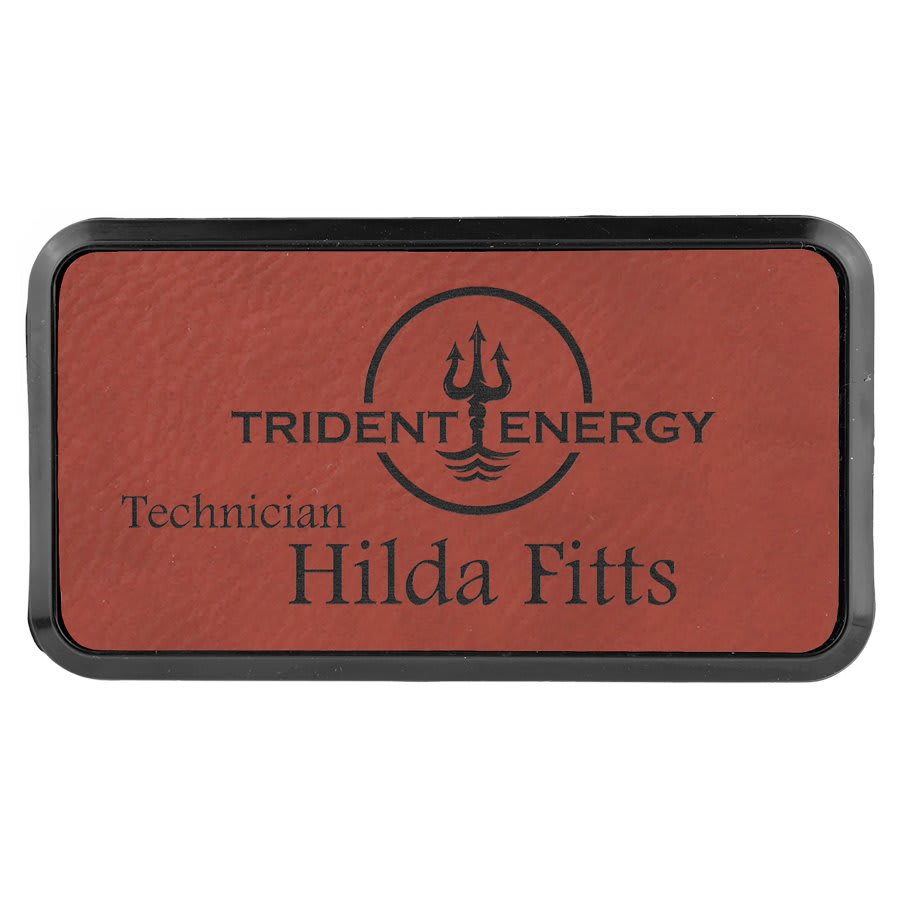 3" x 1 1/2" Rose Laserable Leatherette Round Corner Badge & Frame