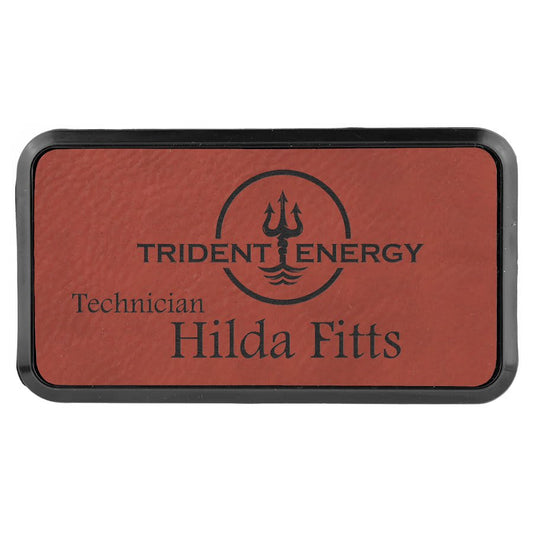 3" x 1 1/2" Rose Laserable Leatherette Round Corner Badge & Frame