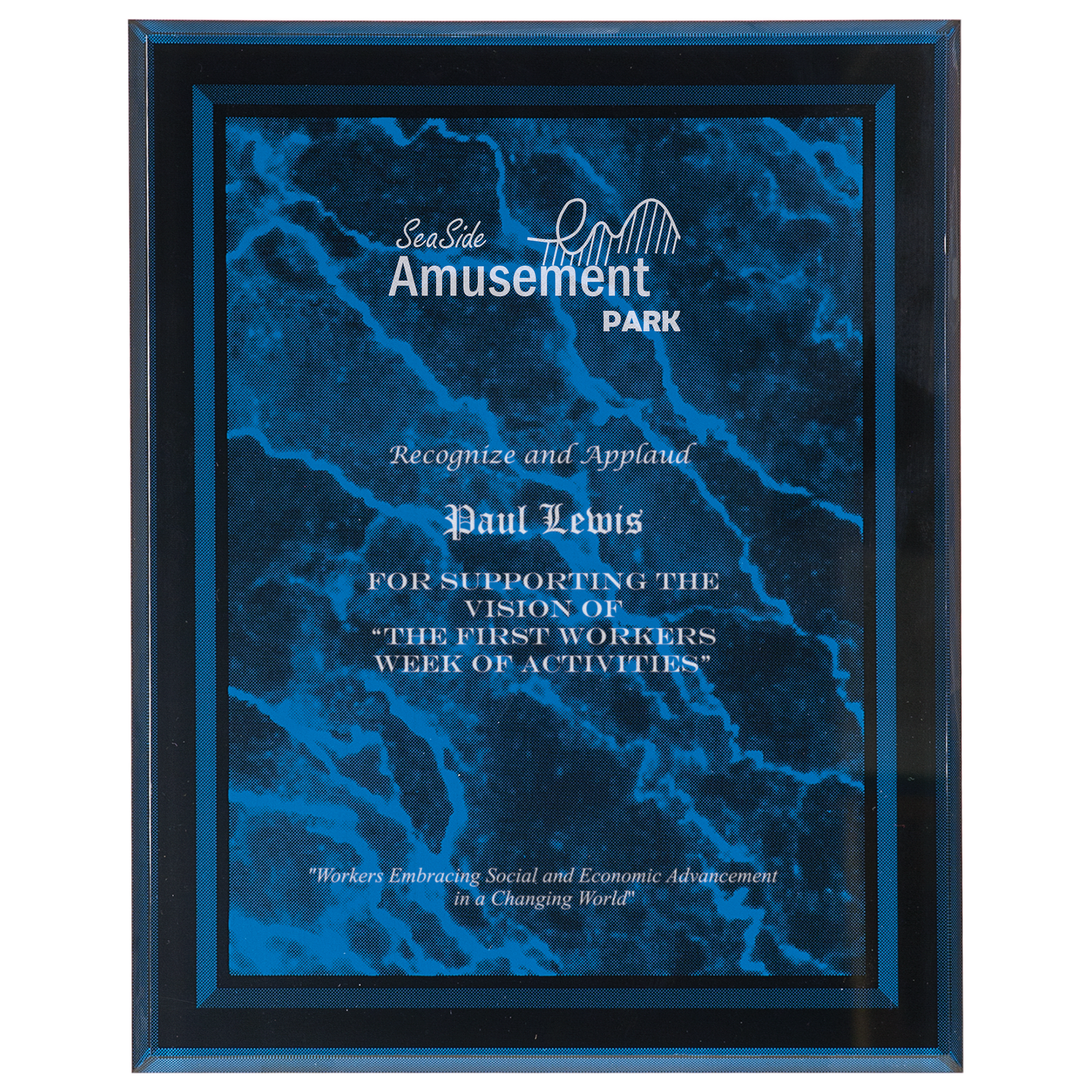 Blue 7" x 9" Marble Border -Plaq Acrylic