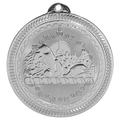 Bright Silver 2" Swimming Laserable BriteLazer Medal
