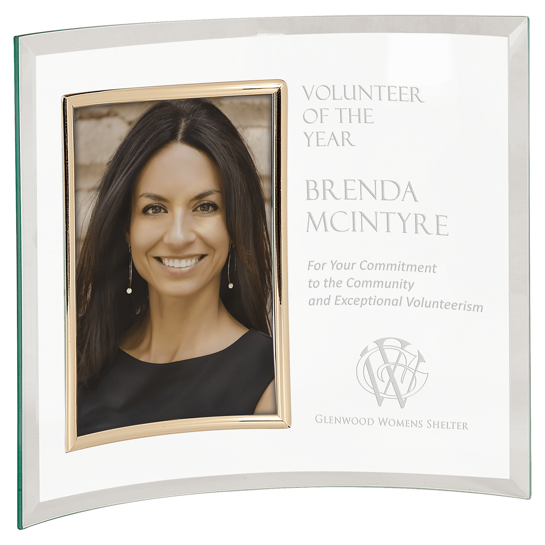 12" x 10" Jade Glass Crescent with 5" x 7" Picture Frame