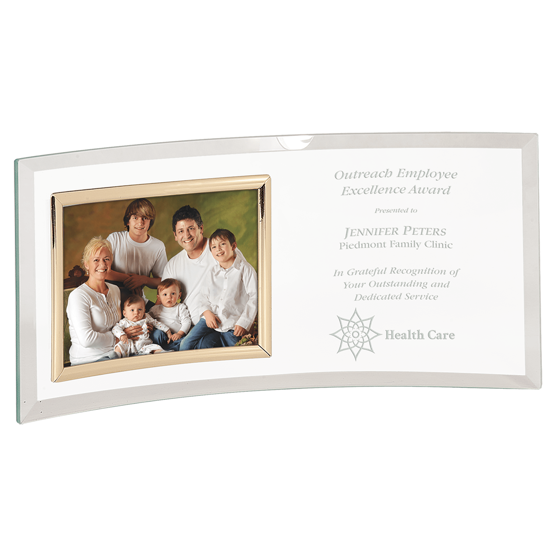 12" x 5 1/2" Jade Glass Crescent with 5" x 3 1/2" Picture Frame