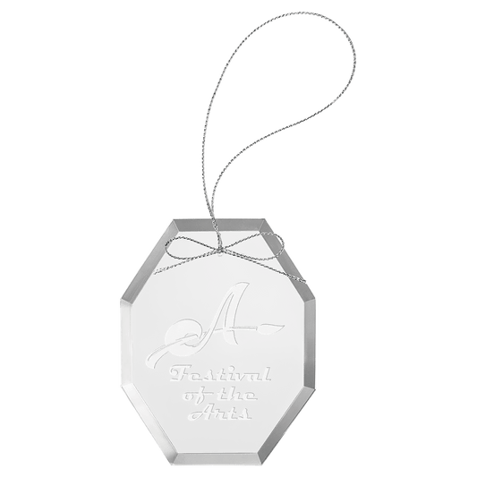 3 3/4" Clear Octagon Glass Ornament with Silver String