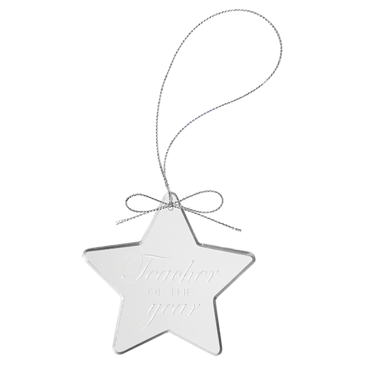 Clear Star Glass Ornament with Silver 3 1/4" String