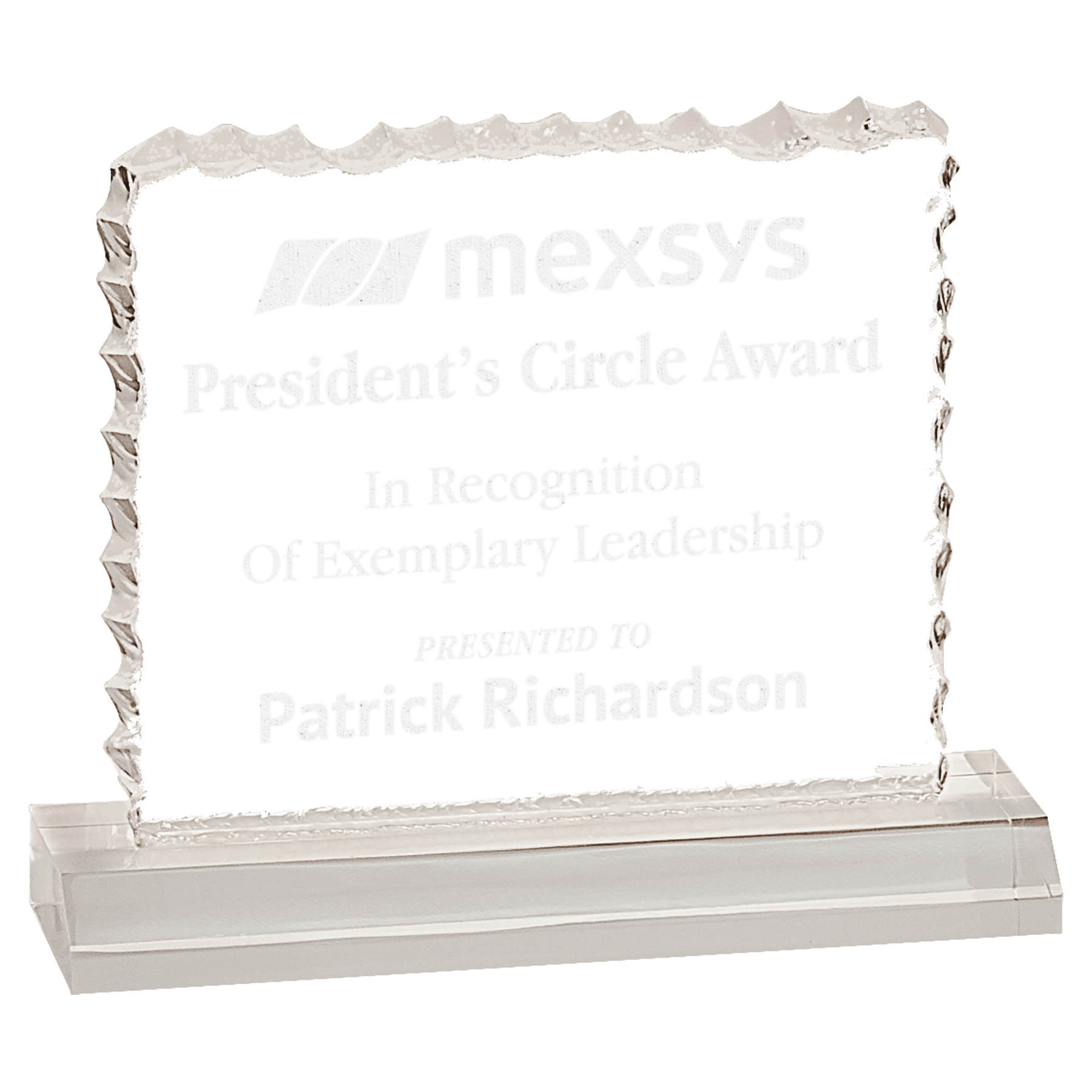 Clear 5 1/2" x 4 1/2" Cracked Ice Acrylic Blank with Base