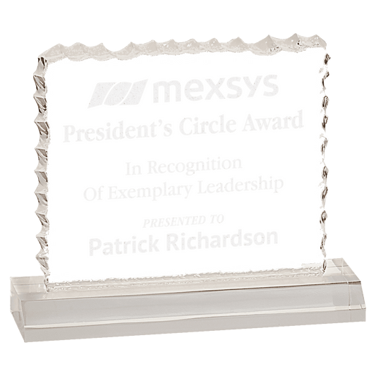 Clear 5 1/2" x 4 1/2" Cracked Ice Acrylic Blank with Base