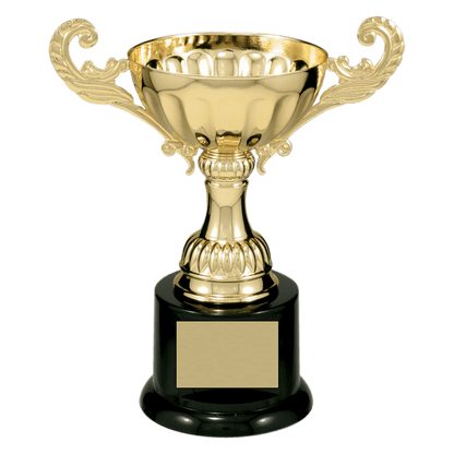 Gold 6 1/2" Completed Metal Cup Trophy on Plastic Base