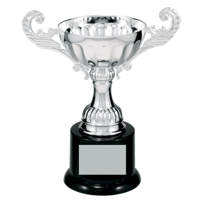 Silver 6 1/2" Completed Metal Cup Trophy on Plastic Base