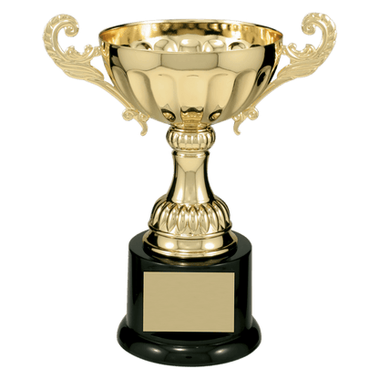 Gold 7 1/2" Completed Metal Cup Trophy on Plastic Base