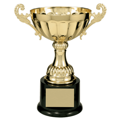 Gold 8 1/2" Completed Metal Cup Trophy on Plastic Base