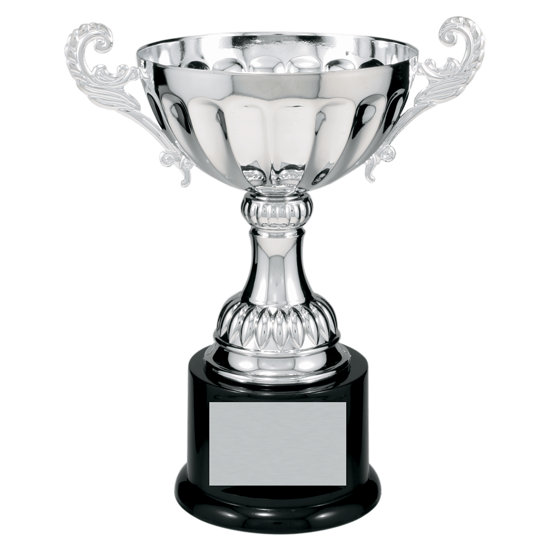 Silver 8 1/2" Completed Metal Cup Trophy on Plastic Base