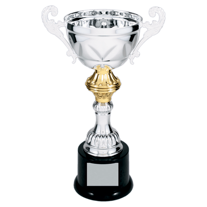 Silver 10" Completed Metal Cup Trophy on Plastic Base