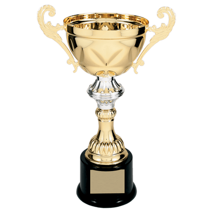 Gold 11 1/2" Completed Metal Cup Trophy on Plastic Base