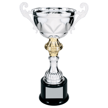 Silver 13" Completed Metal Cup Trophy on Plastic Base