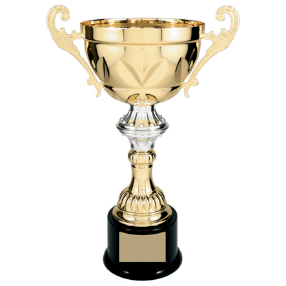 Gold 14 1/2" Completed Metal Cup Trophy on Plastic Base