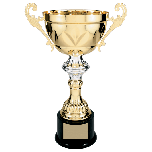 Gold 14 1/2" Completed Metal Cup Trophy on Plastic Base