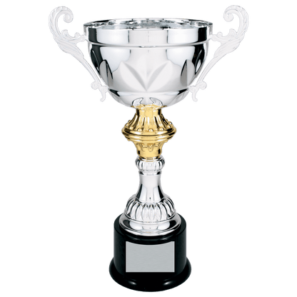 Silver 14 1/2" Completed Metal Cup Trophy on Plastic Base
