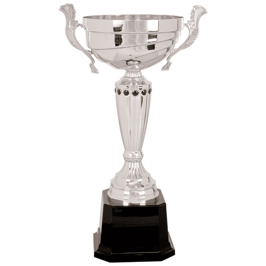 Silver 15 1/2" Completed Metal Cup Trophy on Plastic Base