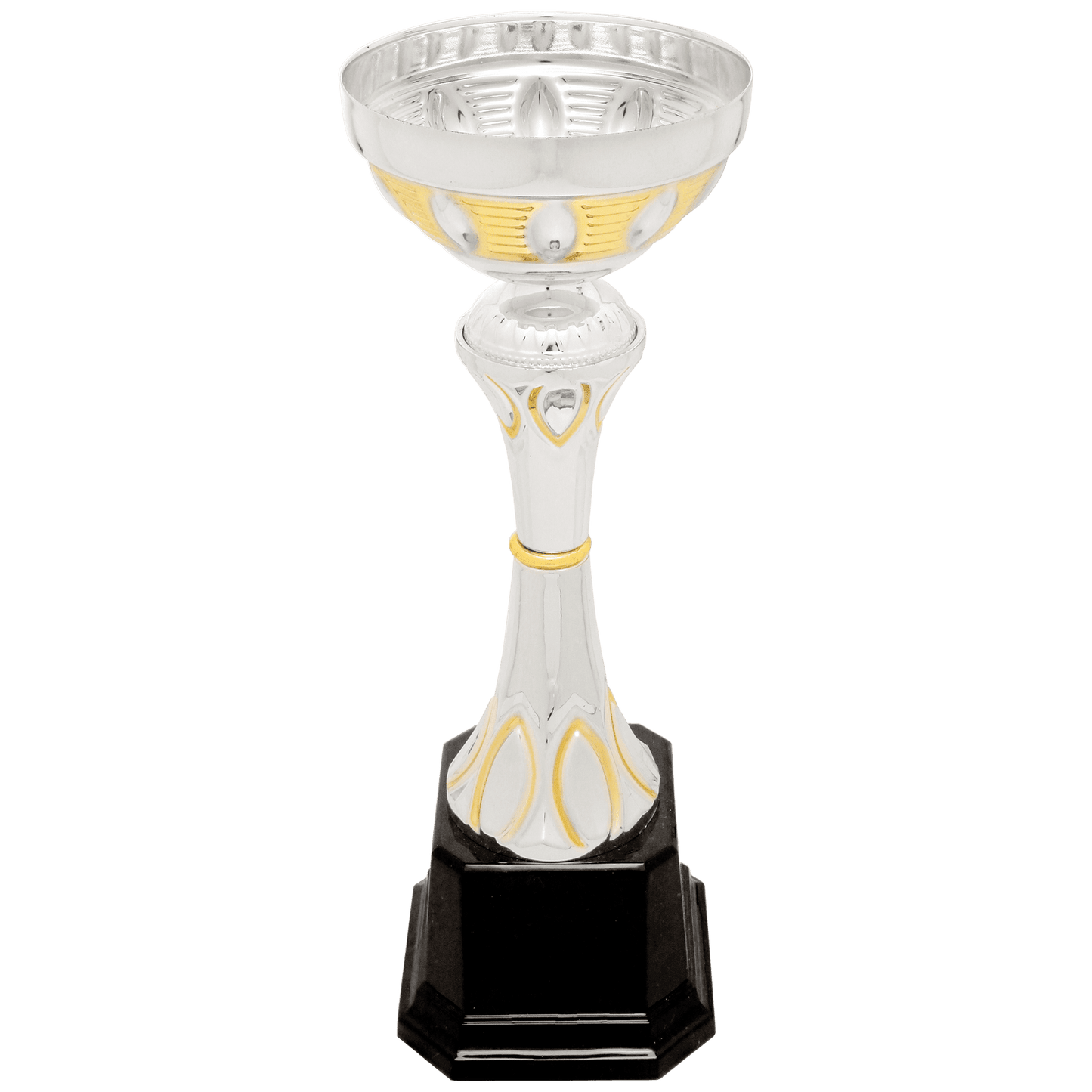 Silver/Gold 9 3/4" Completed Metal Cup Trophy on Plastic Base