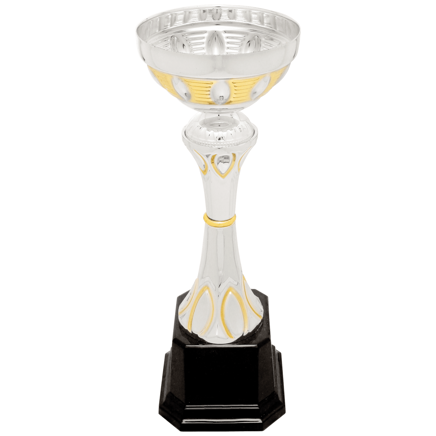 Silver/Gold 9 3/4" Completed Metal Cup Trophy on Plastic Base
