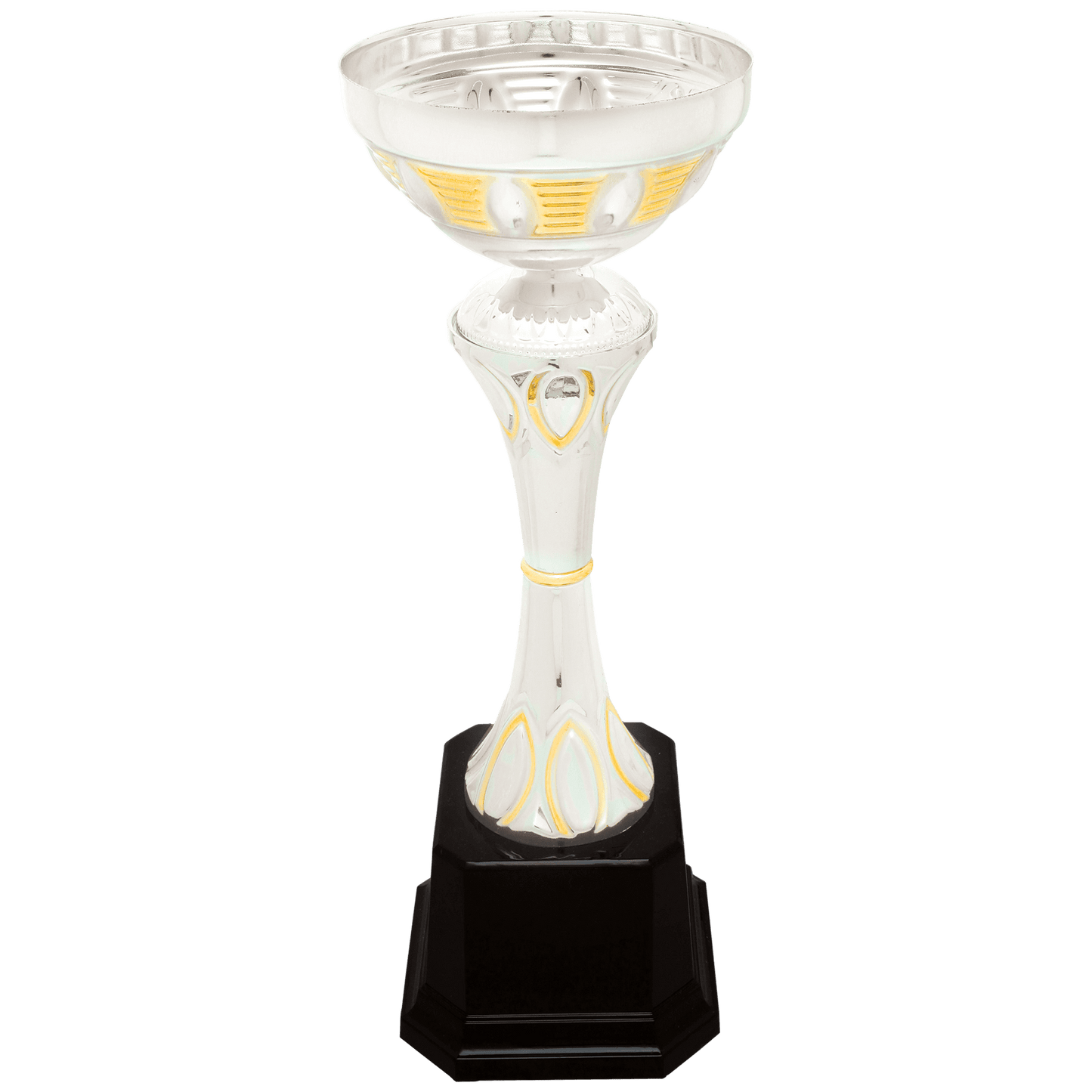 Silver/Gold 2 10 3/4" Completed Metal Cup Trophy on Plastic Base