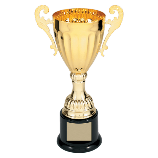Gold 2 8 3/4" Completed Metal Cup Trophy on Plastic Base